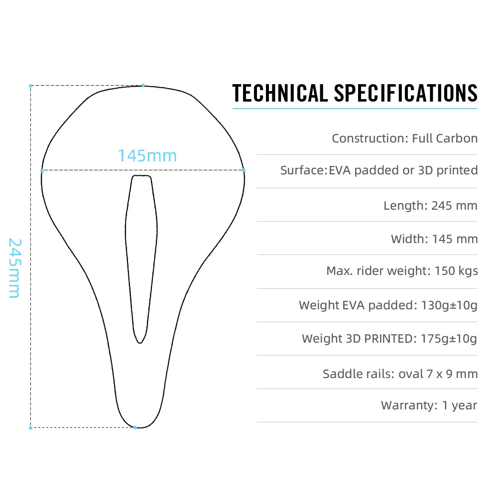 RYET Carbon 3D Printed Saddle – 145mm Ultralight 130g