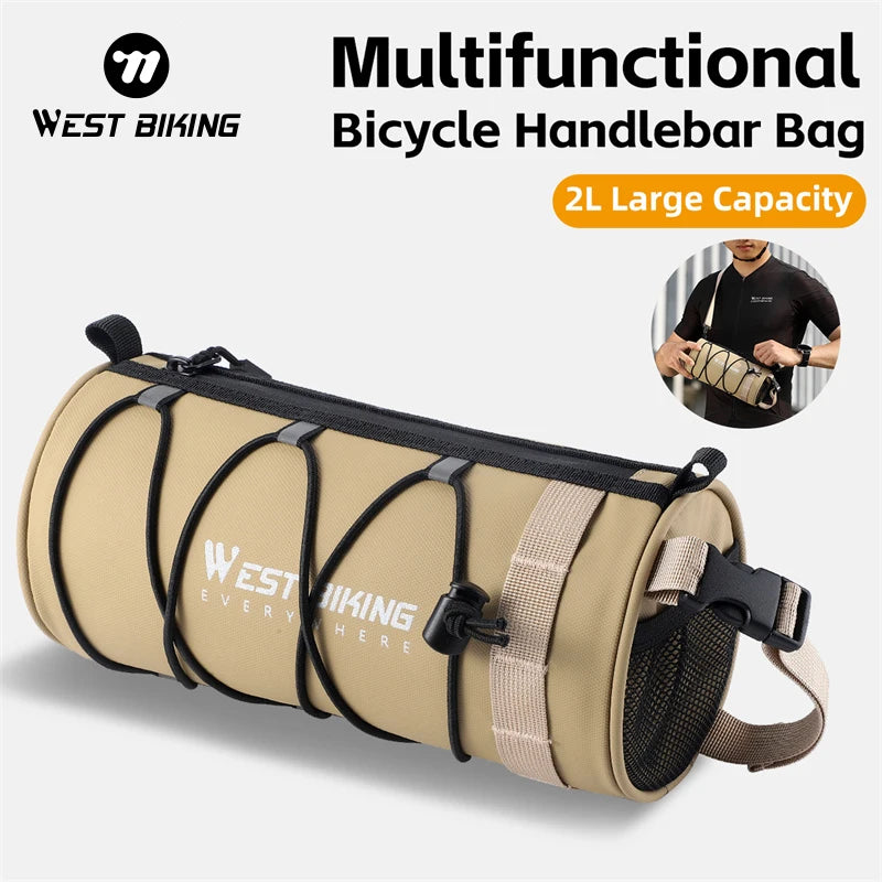 WEST BIKING Multifunctional Handlebar Bag – 2L Portable, Waterproof Bike Front Frame Storage with Shoulder Strap
