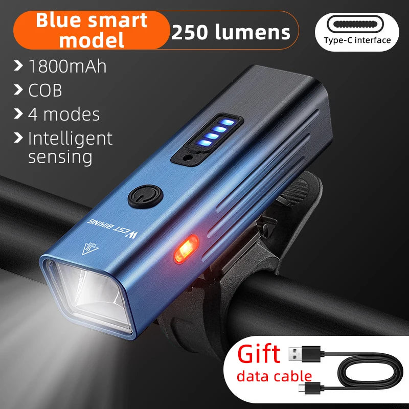 WEST BIKING USB Rechargeable Bike Light with Rear Warning Lamp – 250LM High-Brightness Cycling Headlight
