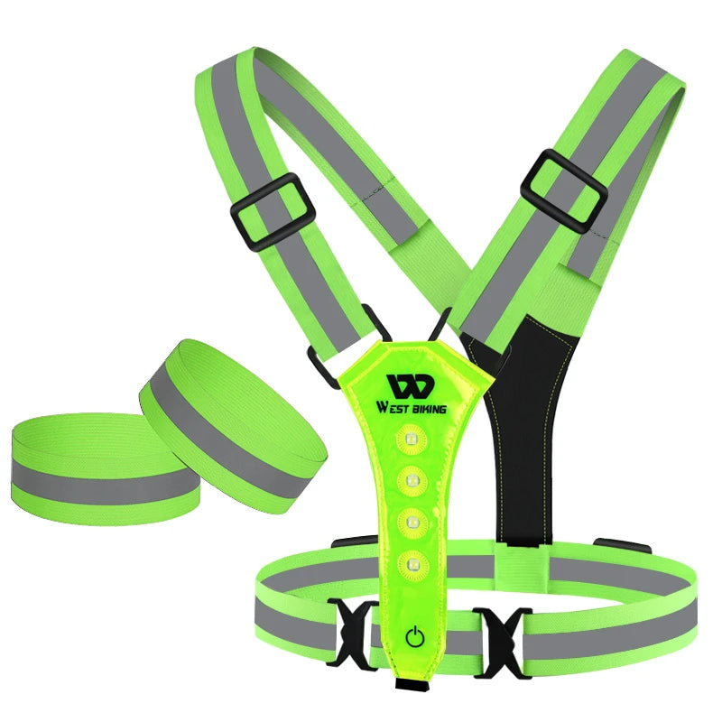 WEST BIKING Reflective LED Light Vest – High-Visibility USB Rechargeable Chest Lamp for Outdoor Sports