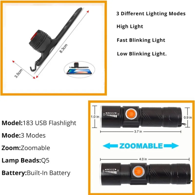 ZK30 3-in-1 8000 Lumen Bike Light – USB Rechargeable, Super Bright LED Headlight & Taillight