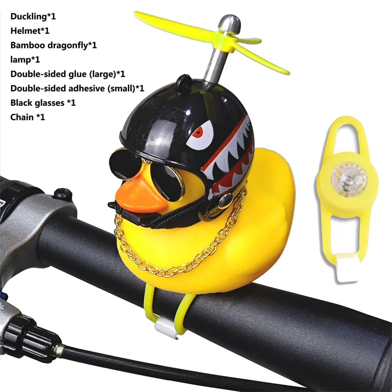 CXWXC Little Yellow Duck Bicycle Bell Fun Cartoon Air Horn with Helmet Propeller and LED Light