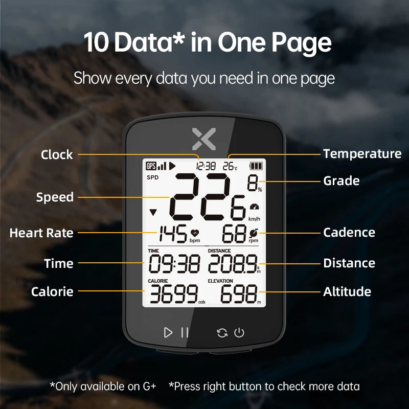 XOSS G2 G2 Plus Cycling Computer Wireless GPS Speedometer with ANT+ Connectivity and IPX7 Waterproof