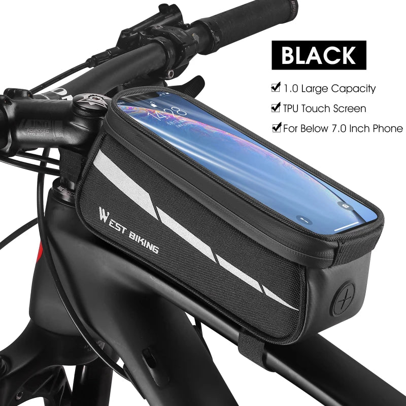 WEST BIKING Waterproof Bicycle Phone Bag – Sensitive Touchscreen Front Frame Bag for MTB & Road Bikes
