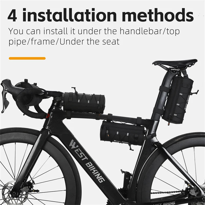 WEST BIKING Multifunctional Handlebar Bag – 2L Portable, Waterproof Bike Front Frame Storage with Shoulder Strap