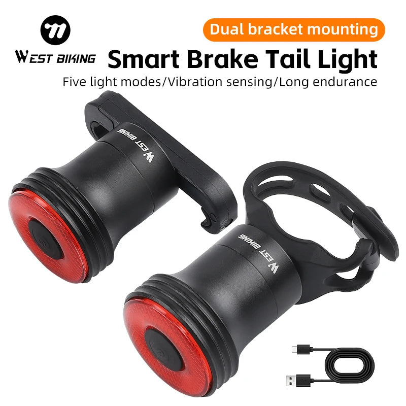 WEST BIKING Smart Sensing Bicycle Taillight – IPX6 Waterproof Rear Light with Type-C Charging