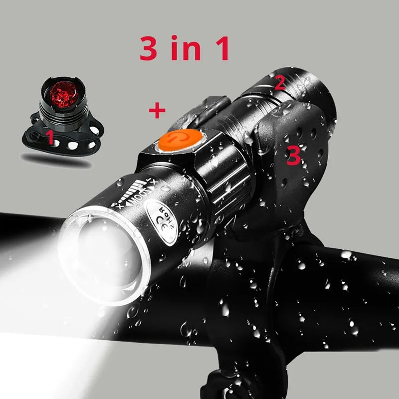 ZK30 3-in-1 8000 Lumen Bike Light – USB Rechargeable, Super Bright LED Headlight & Taillight