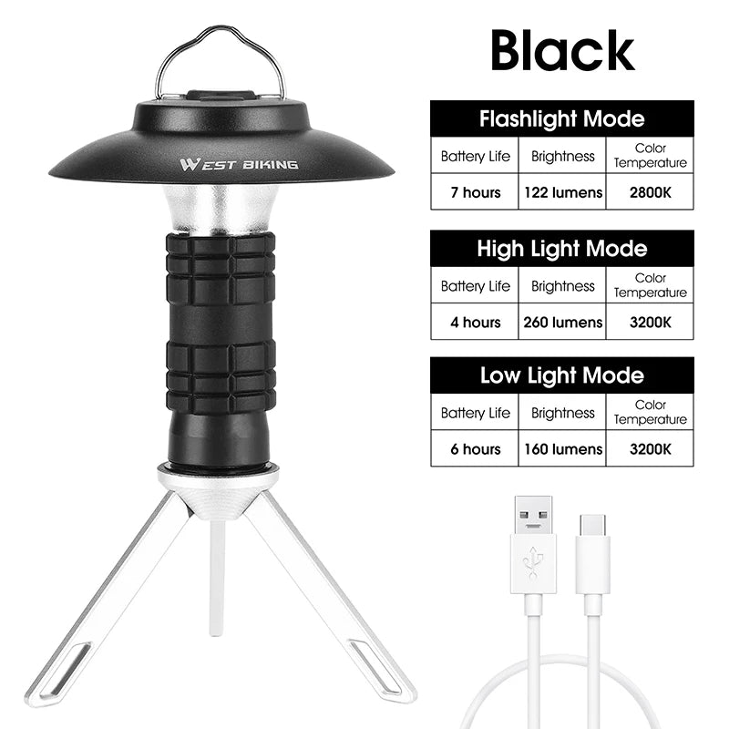 WEST BIKING Portable Magnetic Camping Light – USB Rechargeable LED Lantern
