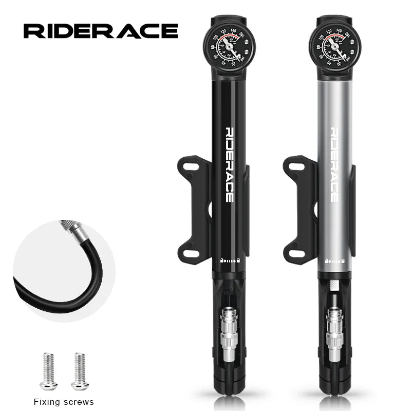 RIDERACE Bicycle Pump – High-Pressure, Portable & Multi-Use Air Inflator with Gauge & Digital Display