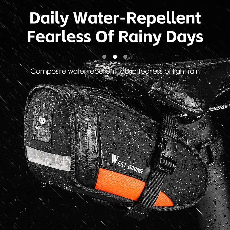 WEST BIKING 1.2L Waterproof Saddle Bag – Ultralight, Reflective & Tail Light Compatible