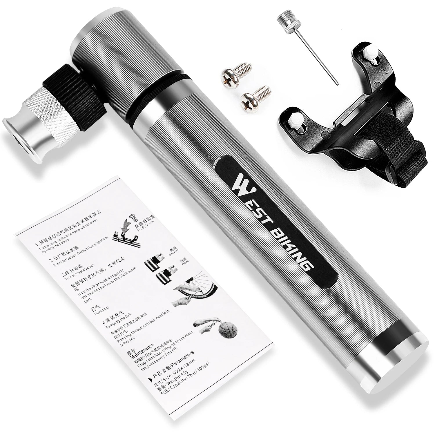 WEST BIKING Mini Hand Pump – Ultralight, High-Pressure & Universal for MTB & Road Bikes