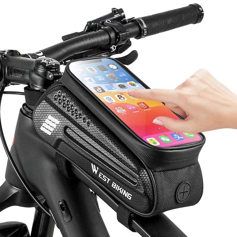 WEST BIKING Waterproof Bicycle Frame Bag – Touchscreen-Compatible Phone Case for MTB & Road Cycling