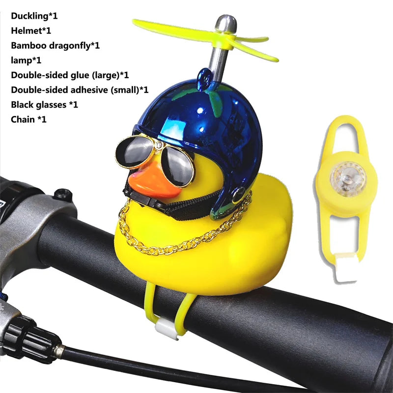 CXWXC Little Yellow Duck Bicycle Bell Fun Cartoon Air Horn with Helmet Propeller and LED Light