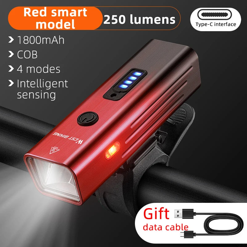 WEST BIKING USB Rechargeable Bike Light with Rear Warning Lamp – 250LM High-Brightness Cycling Headlight