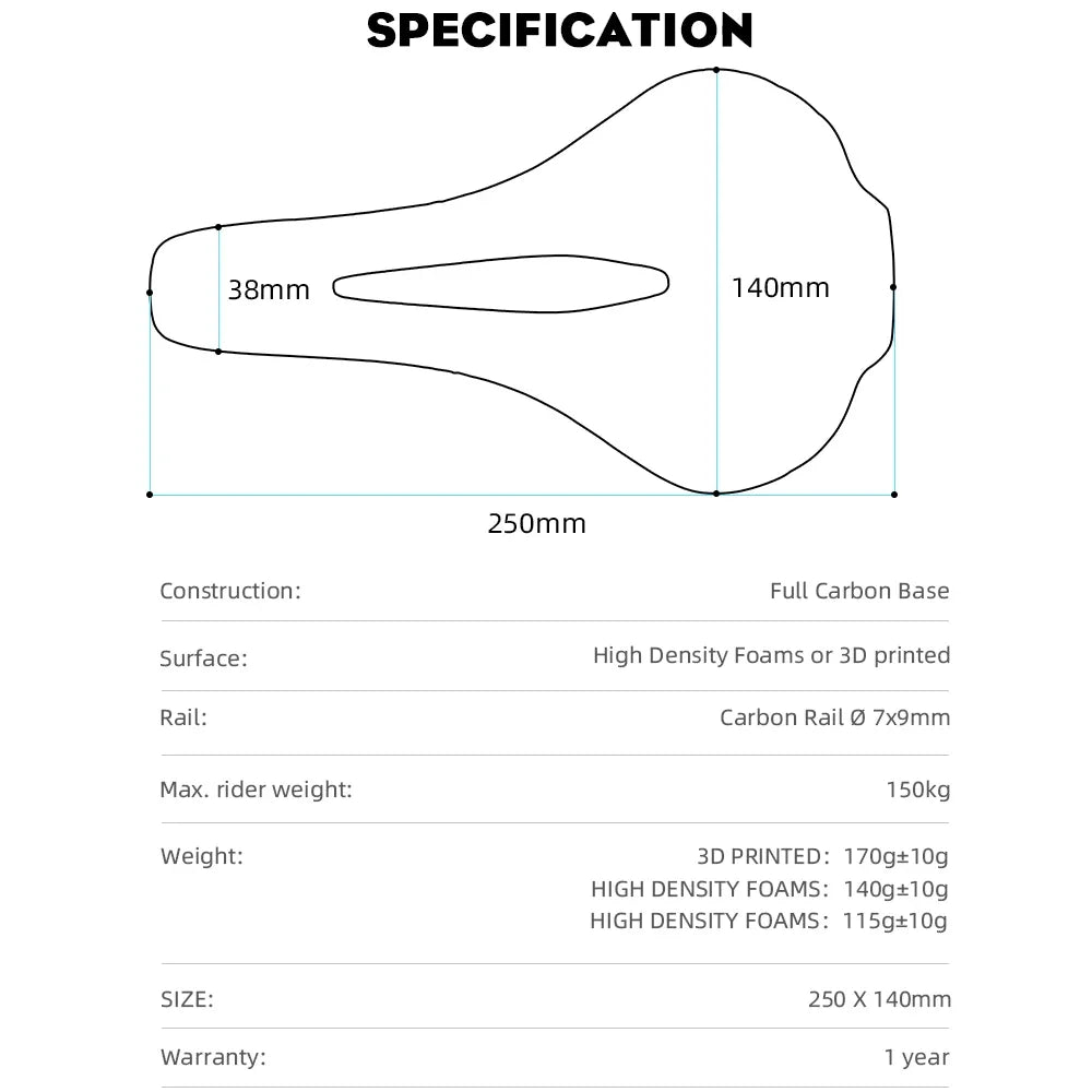 RYET Full Carbon 3D Printed Bike Saddle – Ultra-Lightweight Performance Saddle