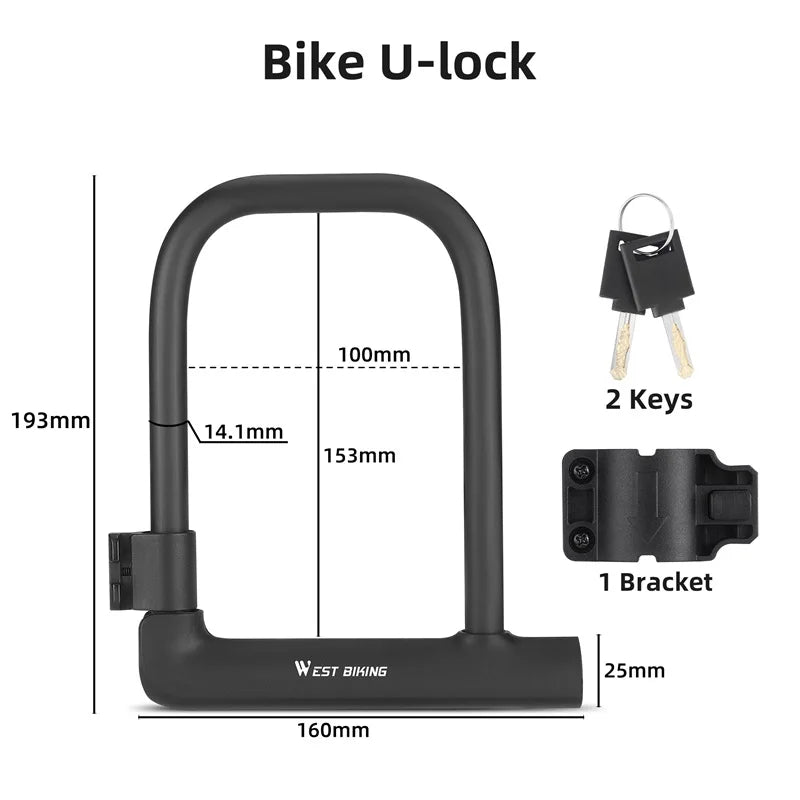 WEST BIKING Bicycle U-Lock – Durable Anti-Theft Security Lock for Bikes, Motorcycles, and Scooters