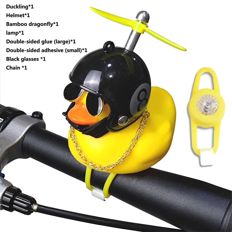 CXWXC Little Yellow Duck Bicycle Bell Fun Cartoon Air Horn with Helmet Propeller and LED Light
