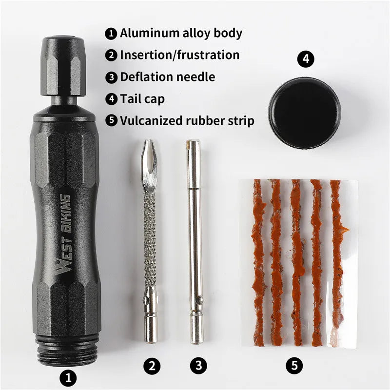 WEST BIKING Emergency Tubeless Tire Repair Kit – Heavy-Duty Puncture Tool with Rubber Strips