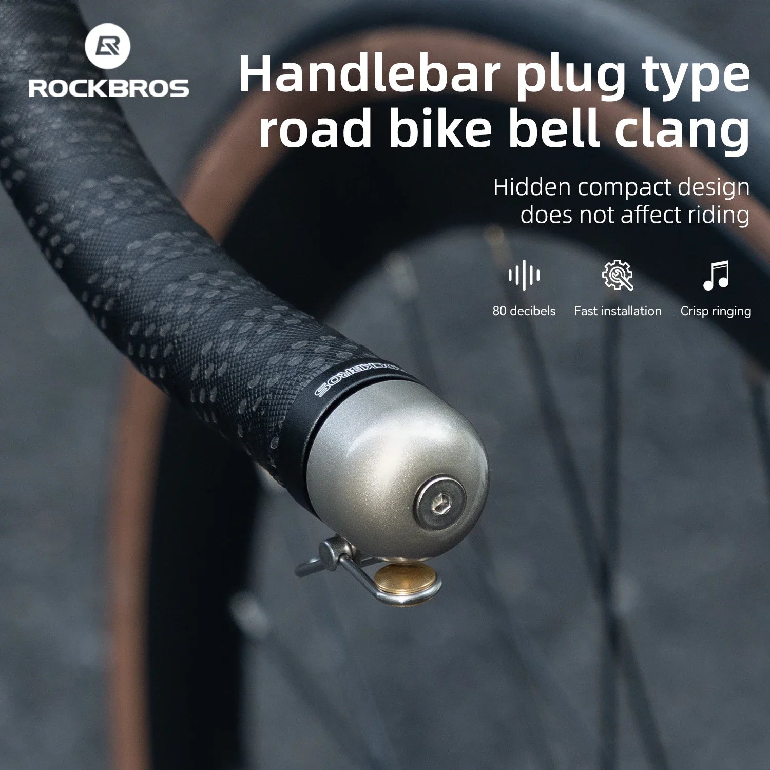 ROCKBROS Aluminum Alloy Handlebar Plug Bell 80dB Loud Compact Ring Alarm for MTB and Road Bikes