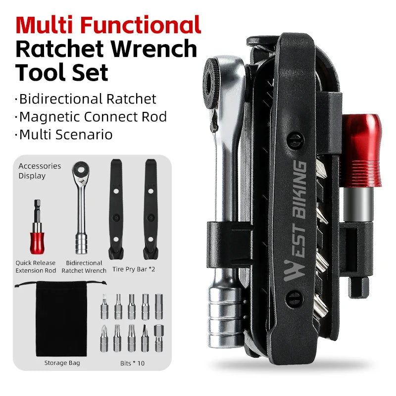 WEST BIKING Multi-Functional Ratchet Wrench Tool Set – Portable Cycling Maintenance Kit for Quick Repairs