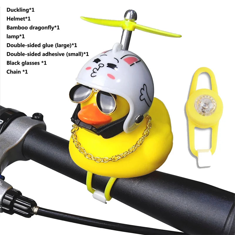 CXWXC Little Yellow Duck Bicycle Bell Fun Cartoon Air Horn with Helmet Propeller and LED Light
