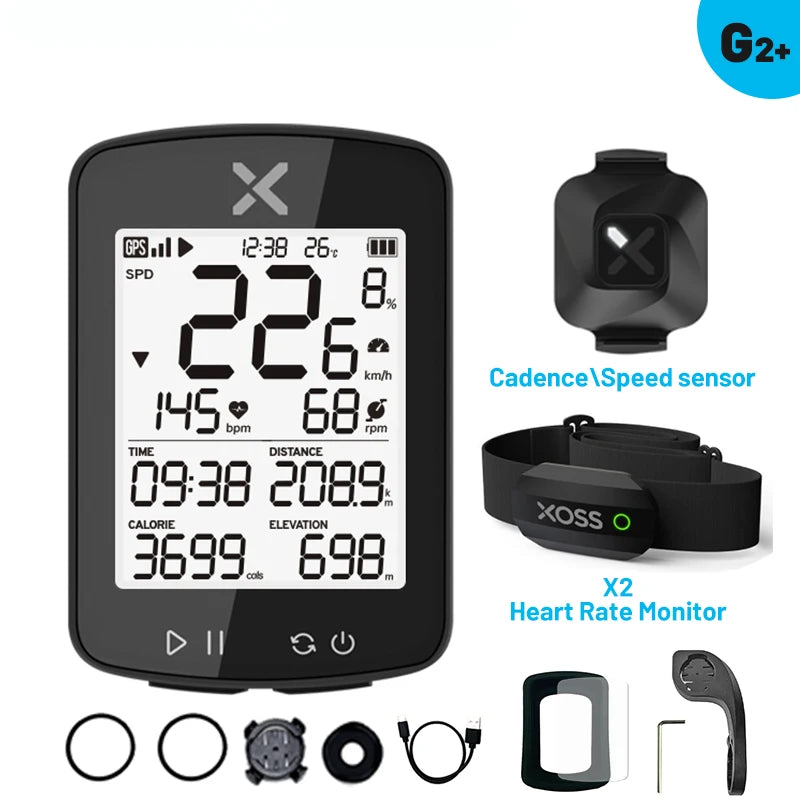 XOSS G2 G2 Plus Cycling Computer Wireless GPS Speedometer with ANT+ Connectivity and IPX7 Waterproof