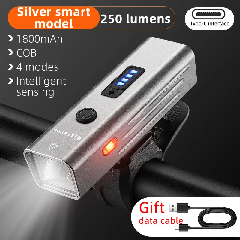 WEST BIKING USB Rechargeable Bike Light with Rear Warning Lamp – 250LM High-Brightness Cycling Headlight