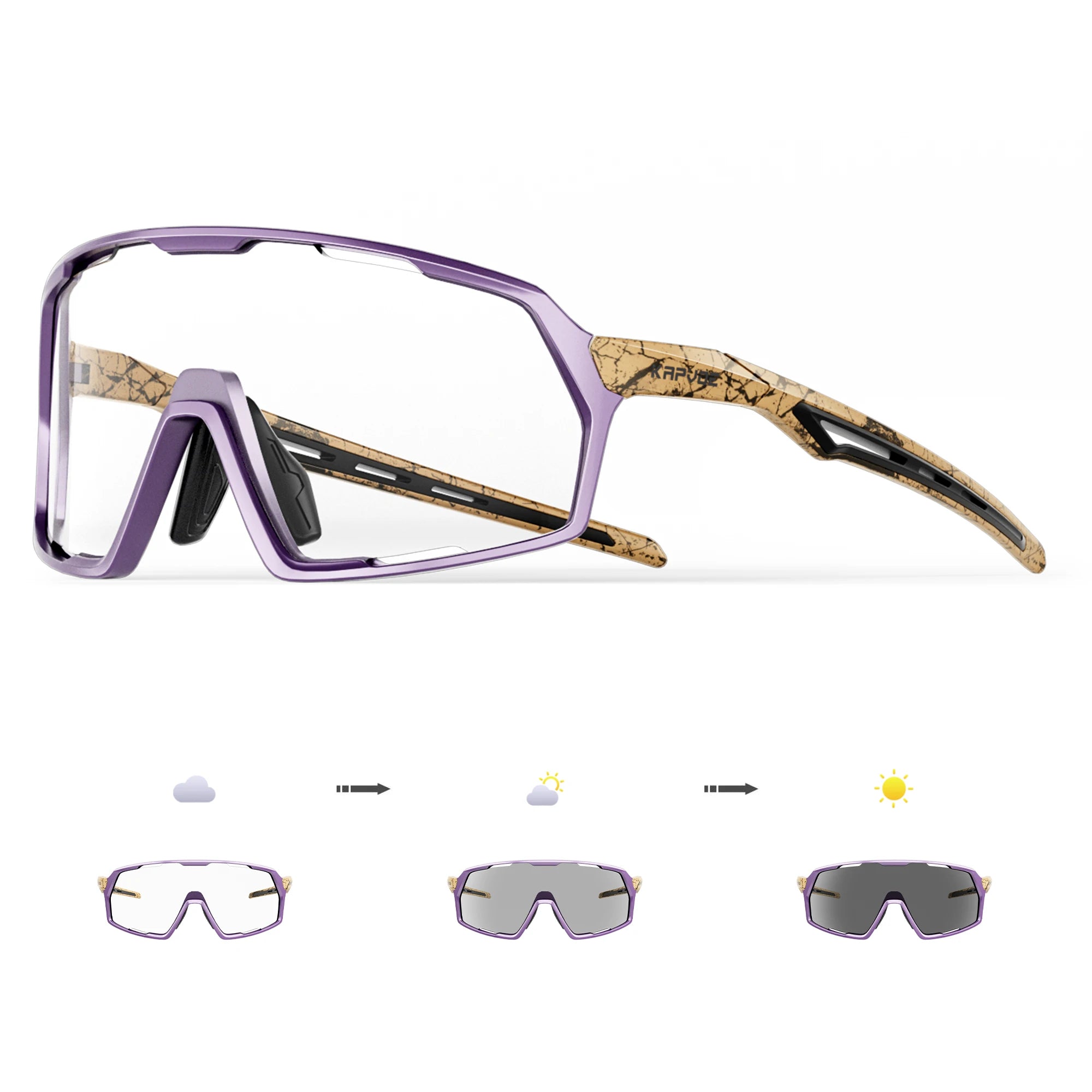 Kapvoe Photochromic Cycling Sunglasses – UV400 Protection, Lightweight Sports Goggles for MTB & Road Biking