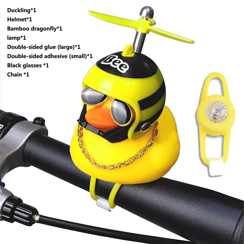 CXWXC Little Yellow Duck Bicycle Bell Fun Cartoon Air Horn with Helmet Propeller and LED Light