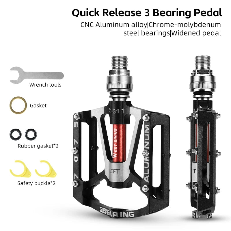 WEST BIKING Quick Release Widened Pedals – Non-Slip, Ultralight & 3 Bearings for Road & MTB