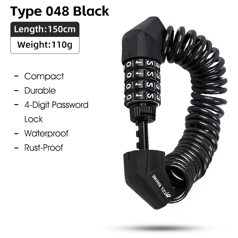 WEST BIKING Portable 4-Digit Password Cable Lock – Compact, Durable & Versatile for Helmets, Bikes & Luggage