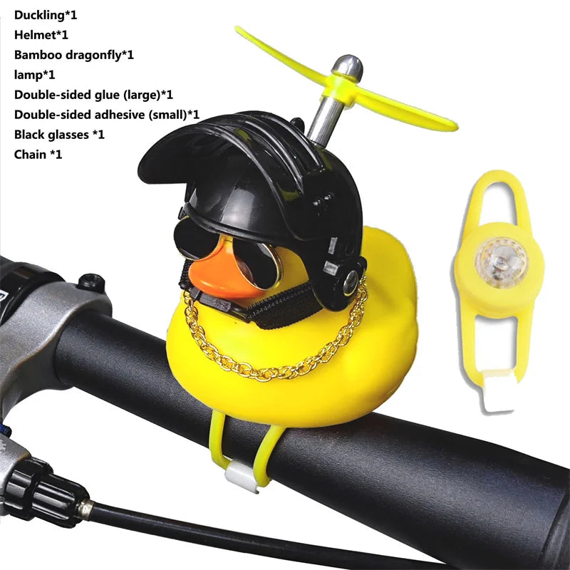 CXWXC Little Yellow Duck Bicycle Bell Fun Cartoon Air Horn with Helmet Propeller and LED Light