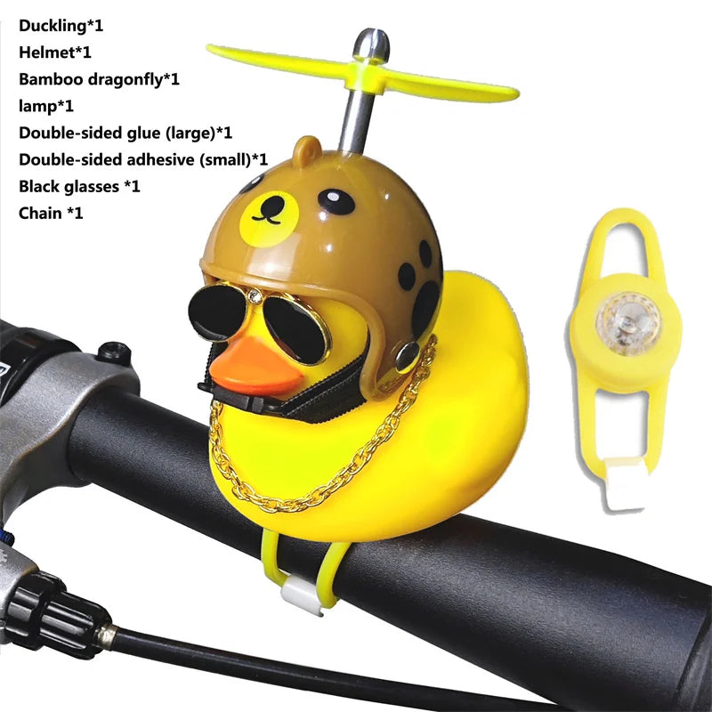 CXWXC Little Yellow Duck Bicycle Bell Fun Cartoon Air Horn with Helmet Propeller and LED Light