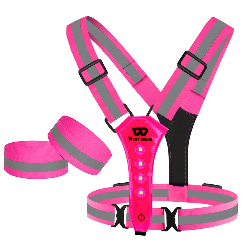 WEST BIKING Reflective LED Light Vest – High-Visibility USB Rechargeable Chest Lamp for Outdoor Sports