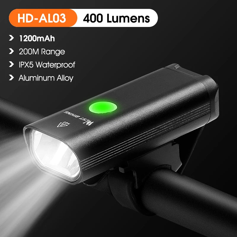 WEST BIKING USB Rechargeable Bicycle Front Light – High-Brightness LED Headlight for MTB & Road Cycling