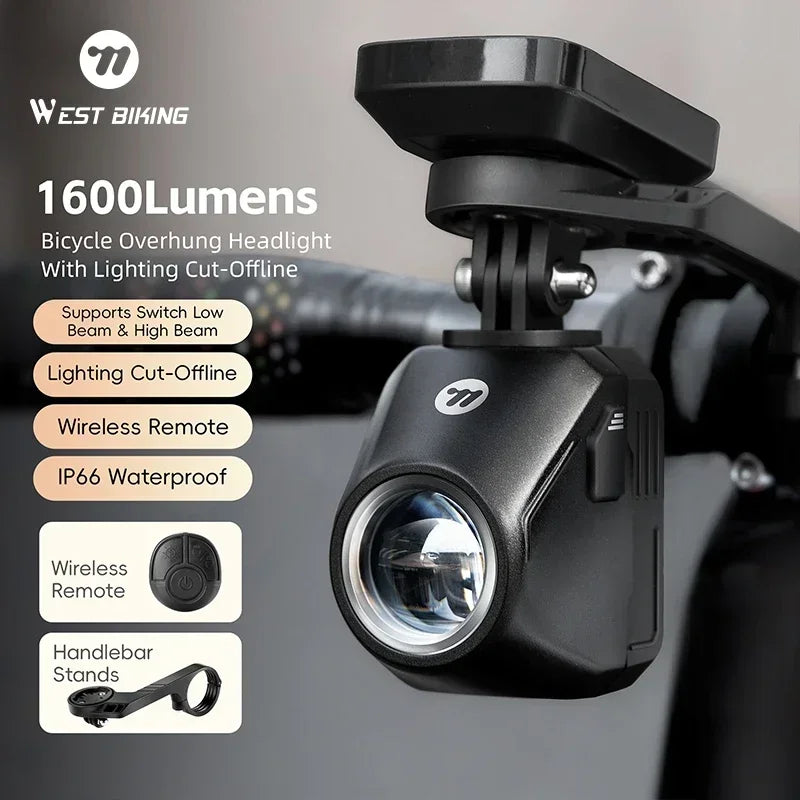 WEST BIKING 1600 Lumens Wireless Bike Headlight – High Brightness, Waterproof LED Light