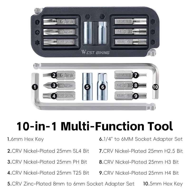 WEST BIKING 10-in-1 Portable Bicycle Tool Kit – Compact, Durable & Essential for Bike Maintenance