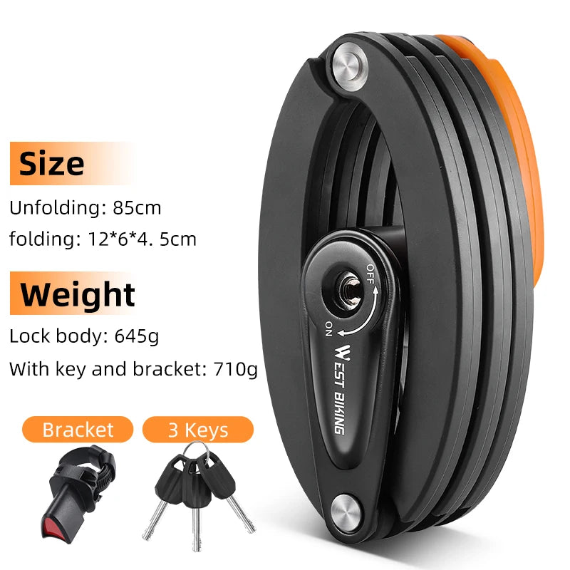 WEST BIKING Foldable Bicycle Lock – High-Security, Anti-Theft & Portable for MTB & Road Bikes