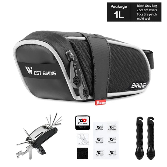 WEST BIKING Rainproof Reflective Bicycle Saddle Bag – Rear Tool Pouch for MTB & Road Cycling