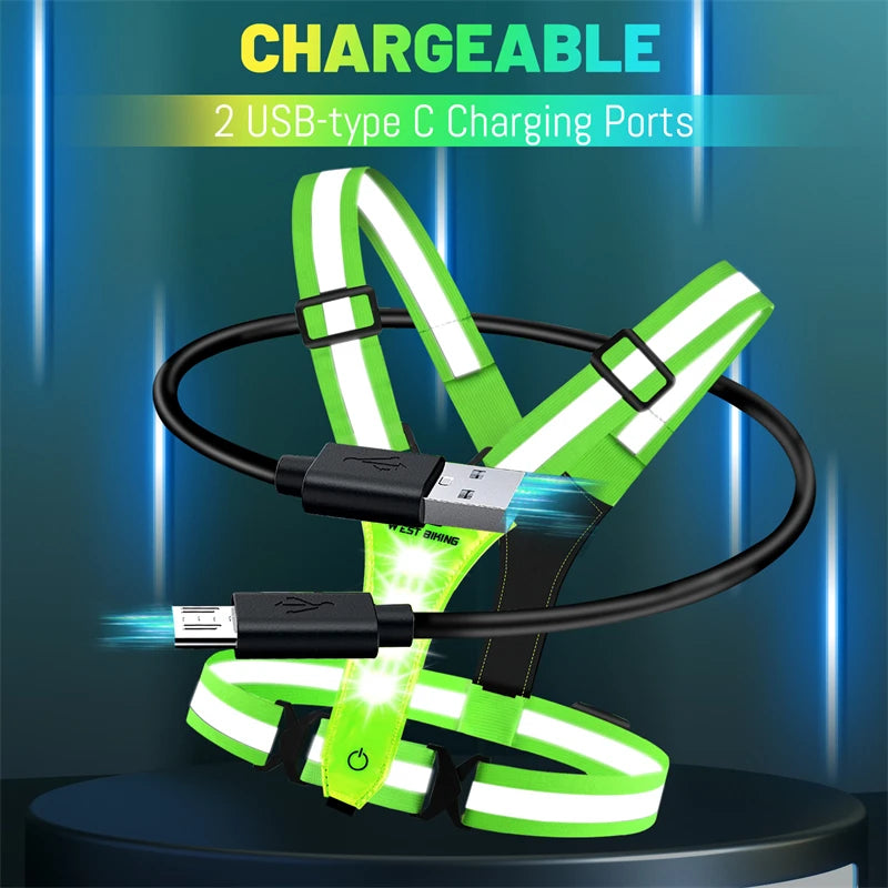 WEST BIKING Reflective LED Light Vest – High-Visibility USB Rechargeable Chest Lamp for Outdoor Sports