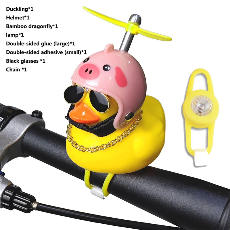 CXWXC Little Yellow Duck Bicycle Bell Fun Cartoon Air Horn with Helmet Propeller and LED Light