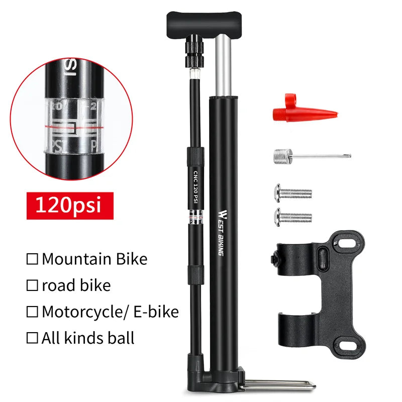 WEST BIKING High-Pressure Mini Bicycle Pump – 120 PSI Lightweight Inflator for Road & Mountain Bikes
