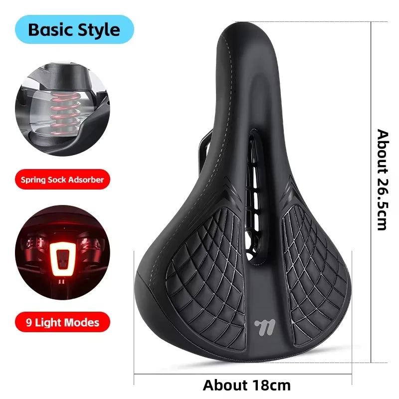 WEST BIKING Breathable Bicycle Saddle – Comfortable, Rainproof & Shock Absorbing with Optional Warning Lights