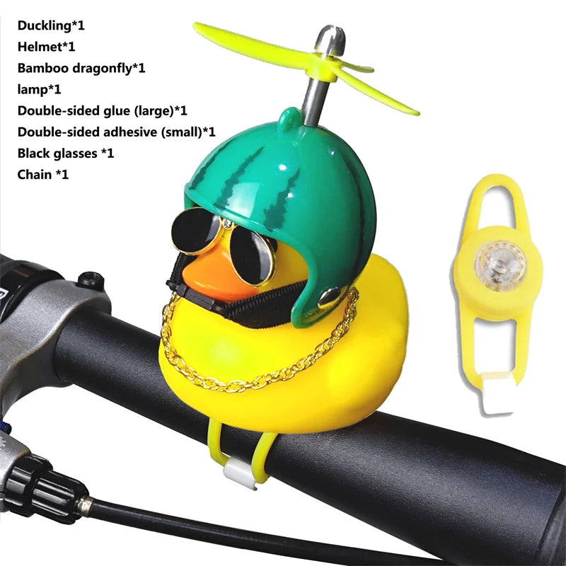 CXWXC Little Yellow Duck Bicycle Bell Fun Cartoon Air Horn with Helmet Propeller and LED Light