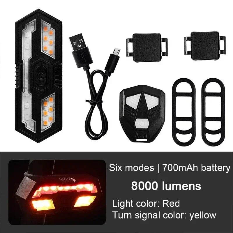 BIKE TURN SIGNAL REAR LIGHT – USB RECHARGEABLE, LED TAILLIGHT WITH HORN & WIRELESS REMOTE