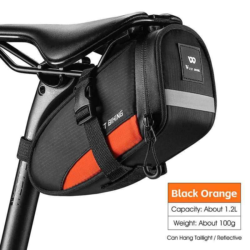 WEST BIKING 1.2L Waterproof Saddle Bag – Ultralight, Reflective & Tail Light Compatible