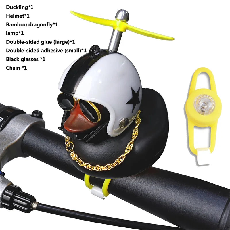 CXWXC Little Yellow Duck Bicycle Bell Fun Cartoon Air Horn with Helmet Propeller and LED Light