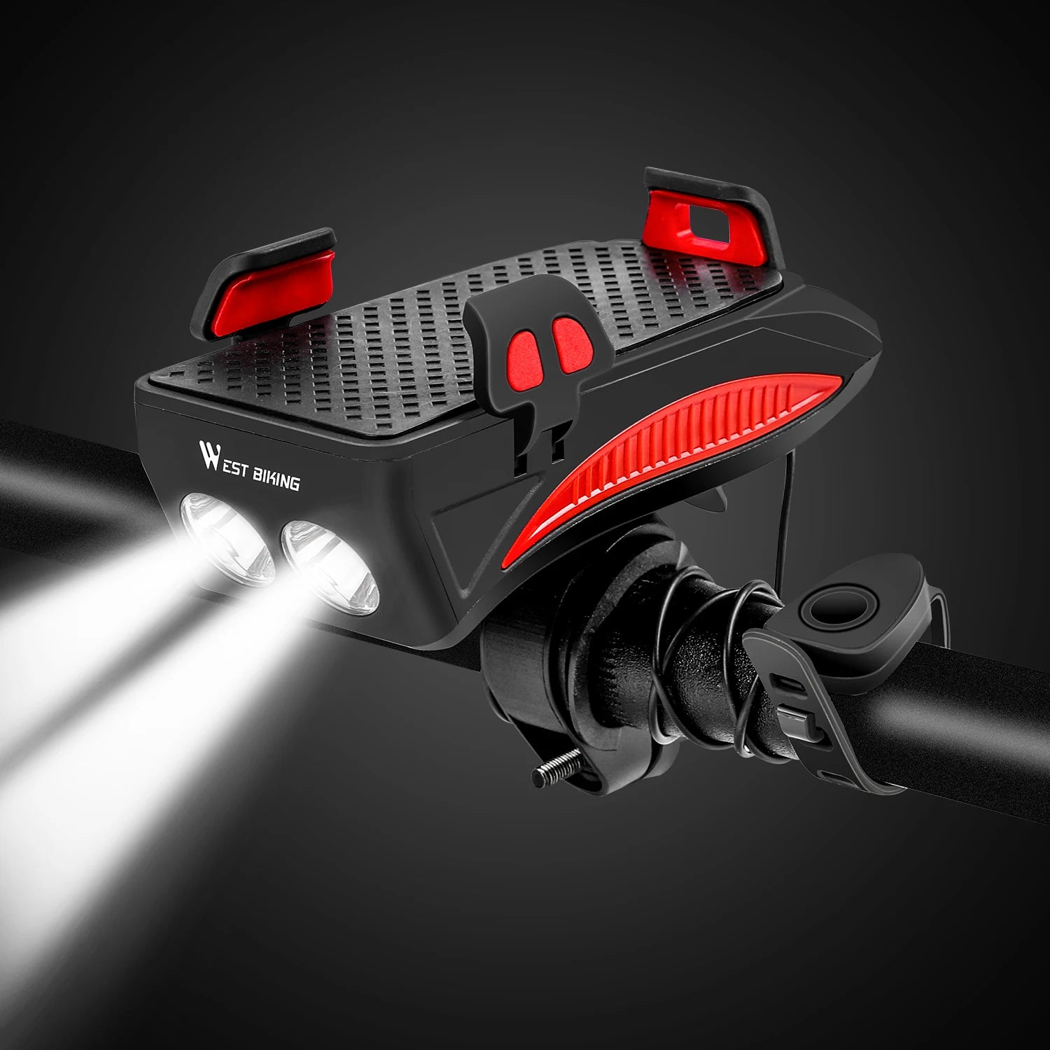 WEST BIKING Multi-Function Bicycle Front Light – 4-in-1 USB Rechargeable Flashlight & Phone Holder