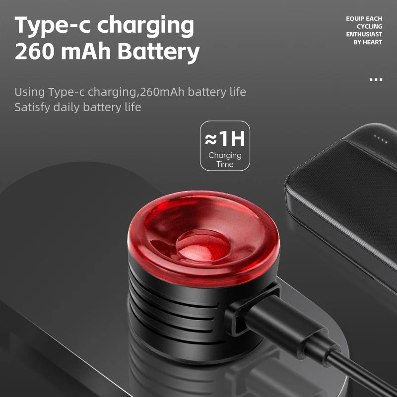 Smart Brake Bicycle Tail Light – Auto Sleep, Vibration Activation & Type-C Rechargeable Design