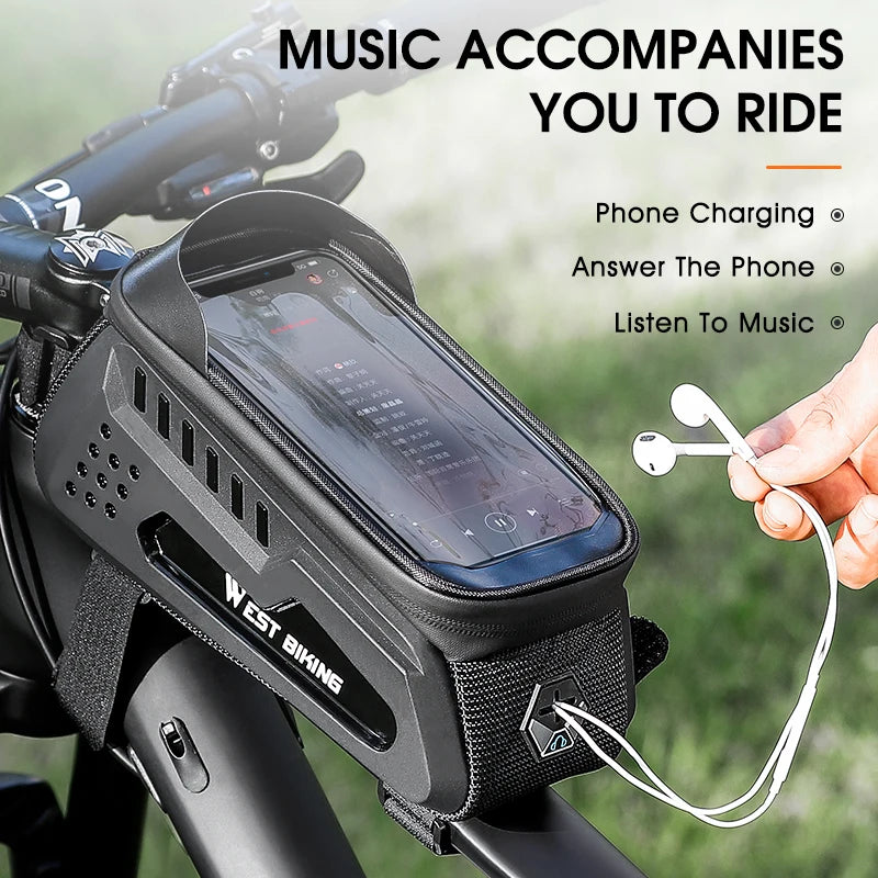 WEST BIKING Waterproof Bicycle Frame Bag – Touchscreen-Compatible Phone Case for MTB & Road Cycling